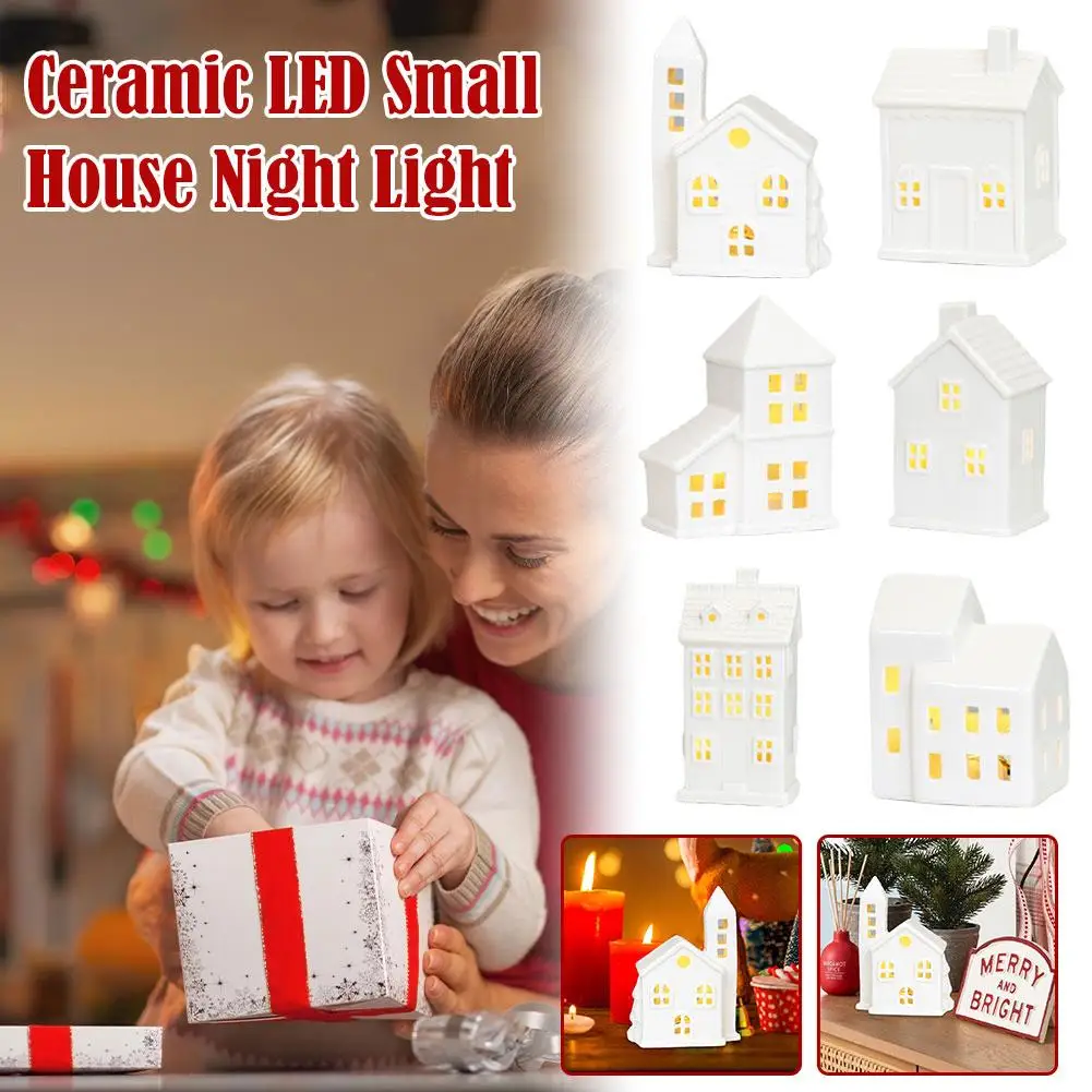 Christmas Indoor Ornaments Village Lighted Ceramic Houses Xmas Holiday Farmhouse Rustic  For Home Ornament