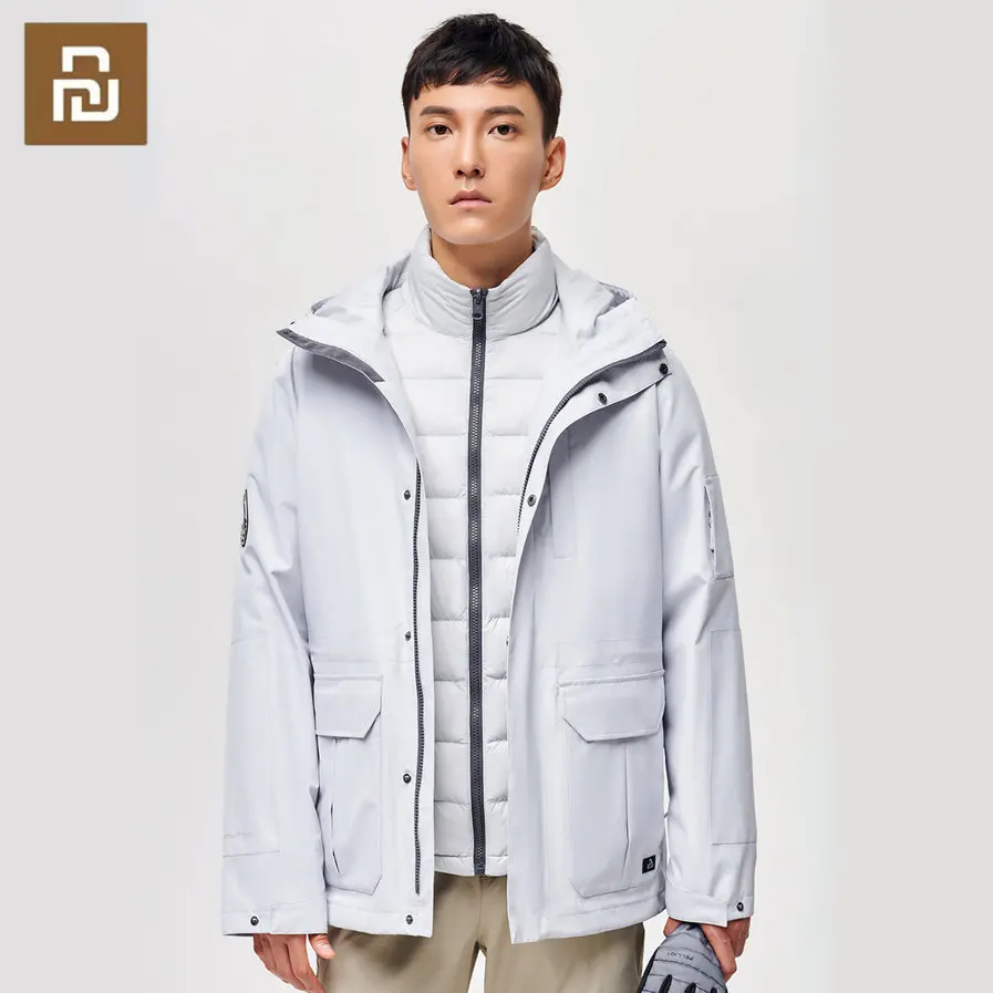 Youpin PELLIOT Down Jacket Men 3 In 1 Thicken Outdoor Wind-proof Warm Winter Down Coats Detachable Hat Casual Parka Ski Coat