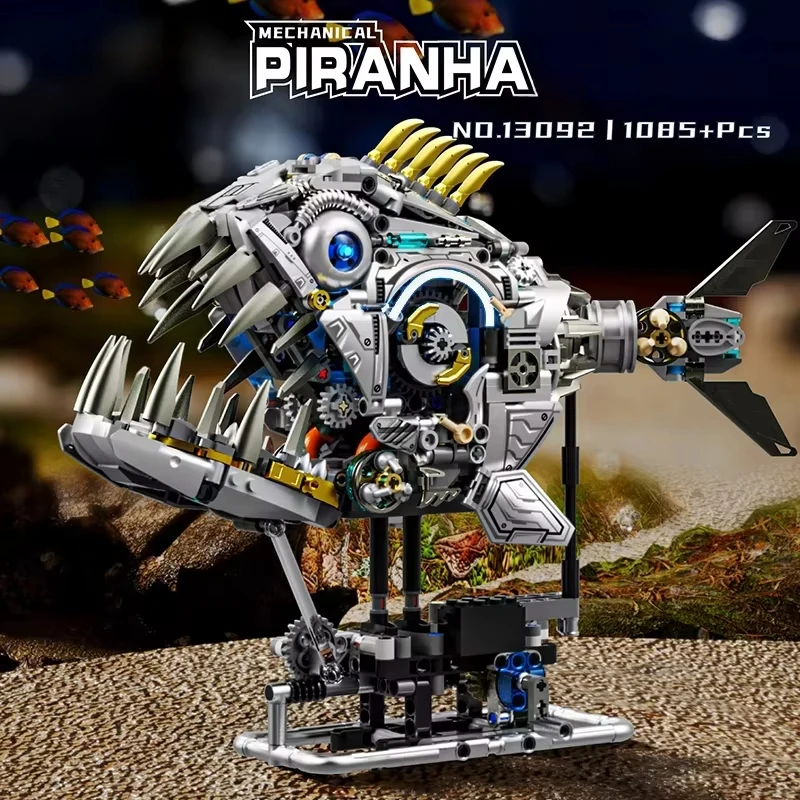 

1085pcs Mechanical Piranha Building Blocks NO.13092 Technical MOC Assembling Fish Bricks Model Toy for Boys Ideal Birthday Gift