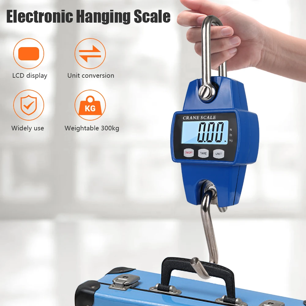 Heavy Duty Hanging Hook Scales Stainless Steel Electronic Digital Crane Scale Portable Weight 300kg