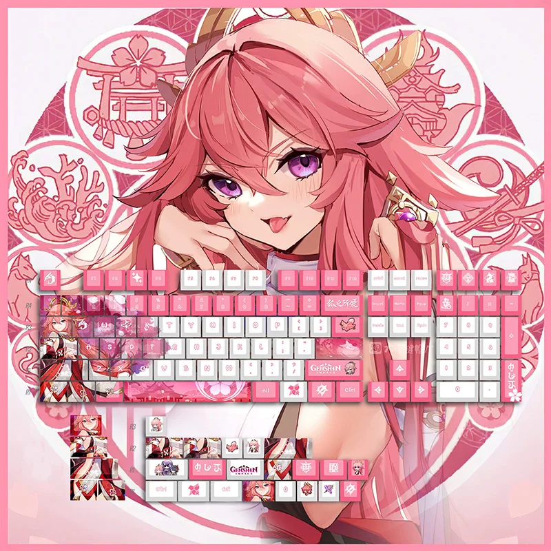 

Genshin Impact Yae Miko 120 Колпачки для клавиш PBT Колпачки для механической игры с клавиатурой Настройка