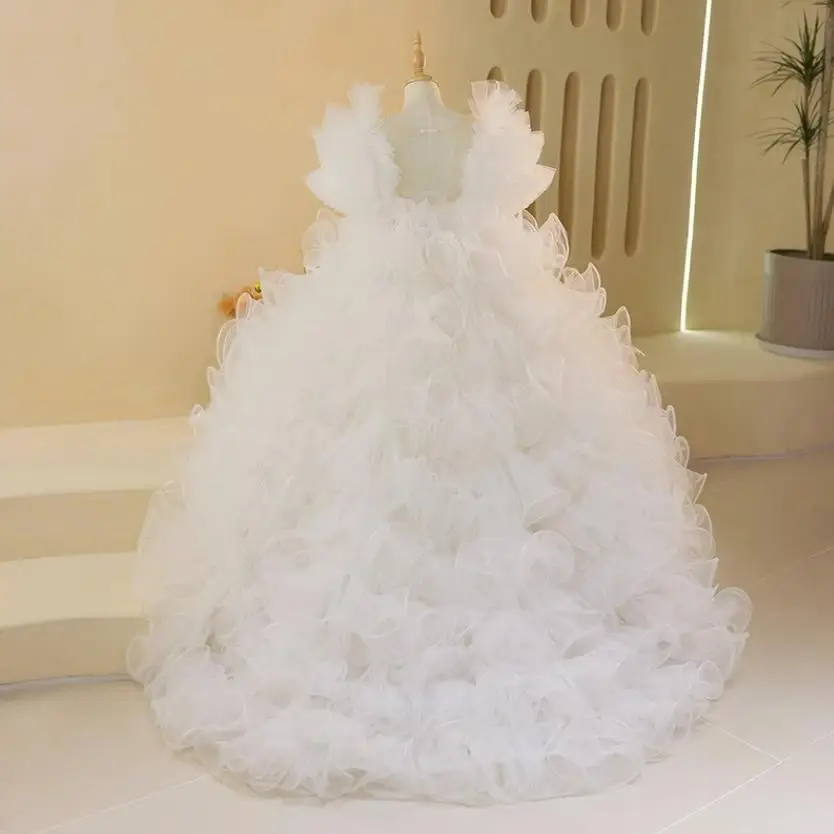 High-End Children's Wedding Birthdays Evening Gown Pearls Sequins Design Kids Catwalk Host Piano Performance Girls Dress  A3489