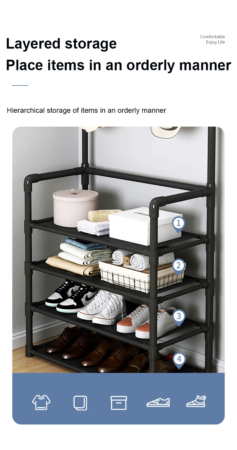 Shoe Rack Coat Rack Wall Hanging Clothes Floor Hanger Storage Wardrobe Multifunctional Combination Shoe And Hat Rack