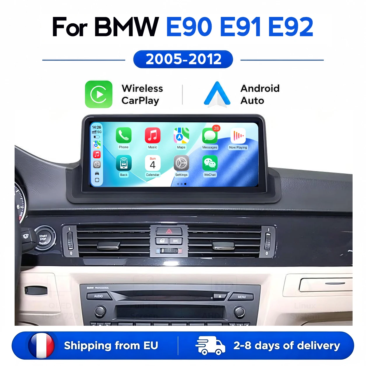 MEKEDE Kabelloses Carplay Android Auto Autoradio Multimedia-Player für BMW E90 E91 E92 E93 Display WIFI GPS-Navigation Airplay Mirror Link Originalfunktion beibehalten 10,25'' Linux-Bildschirm