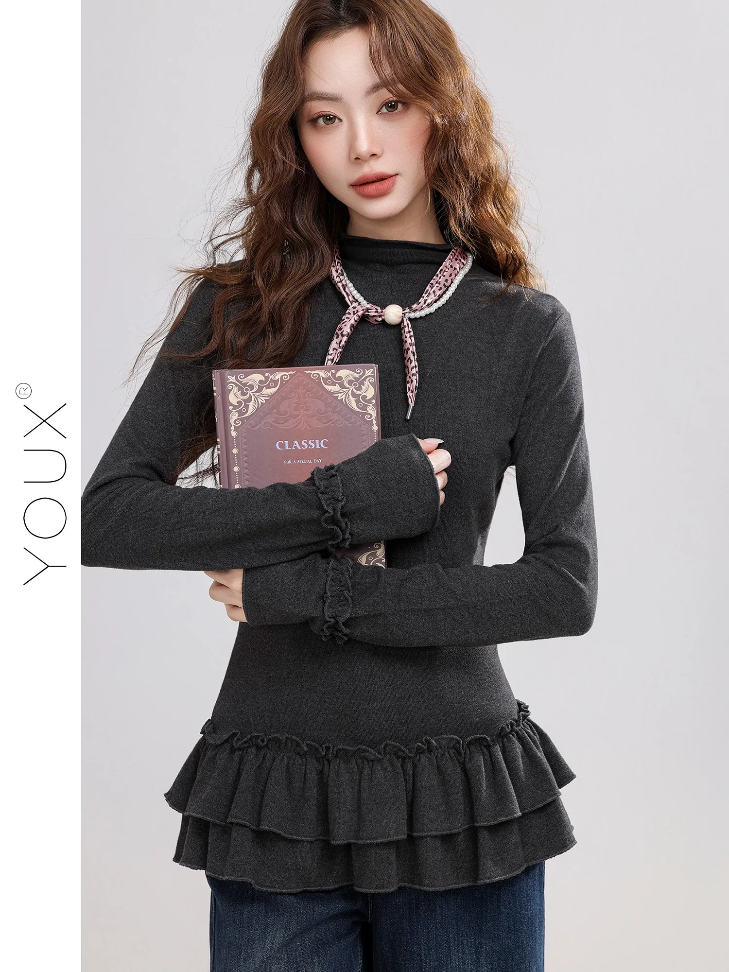 T-shirt gothique marron pour f - Turtleneck Knit 90S avis et prix