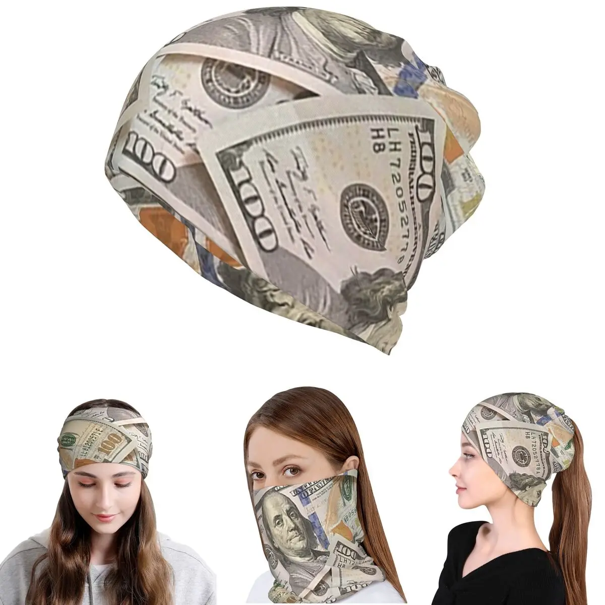 New Hundred Dollar Bills Money Attraction Bandana Neck Gaiter Magic Scarf Multifunction Face Mask Beanies Hat Unisex Breathable