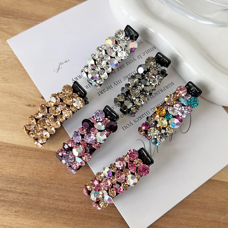 Dongdaemun, South Korea, super shiny colored rhinestone small size, side notch, duckbill clip, French exquisite broken hair clip