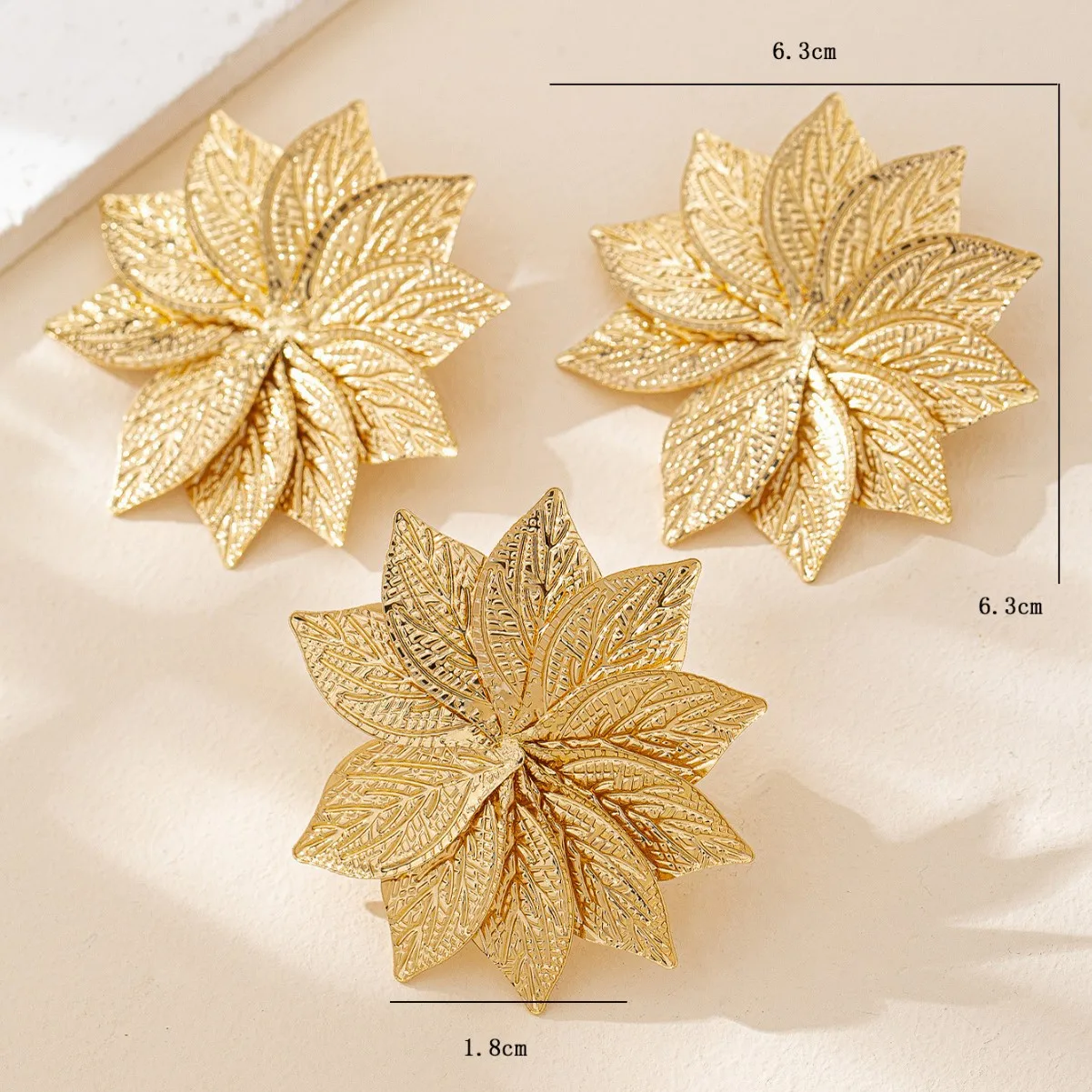 1 set of niche design leaf flower shape stud earrings ring set women's fashion accessories