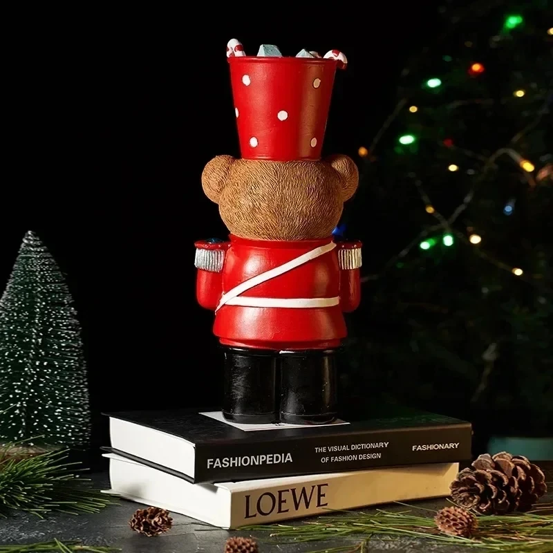 Lightening Resin Brown Bear Drummer Figurine 2024 Navidad Christmas Decoration European Soldier Xmas Doll Statues New Year Gifts