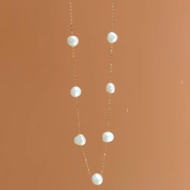 

18K gold necklace au750 natural freshwater Baroque irregular pearl purple pink wedding party gift for women X1031