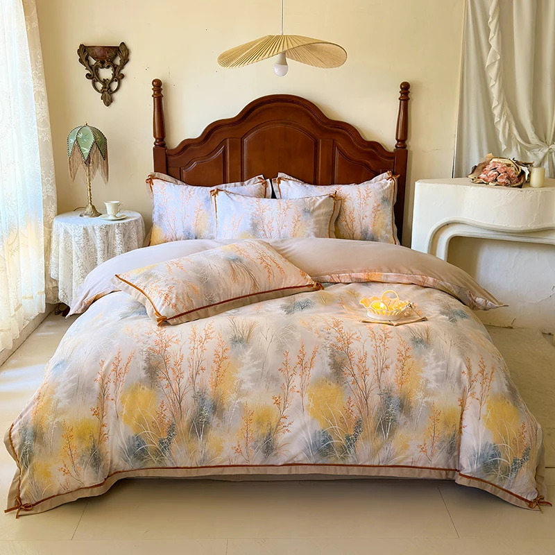 

Reactive Print Thickened Sanding Cotton Bedding Set Duvet Cover Linen Fitted Sheet Pillowcases Home Textile