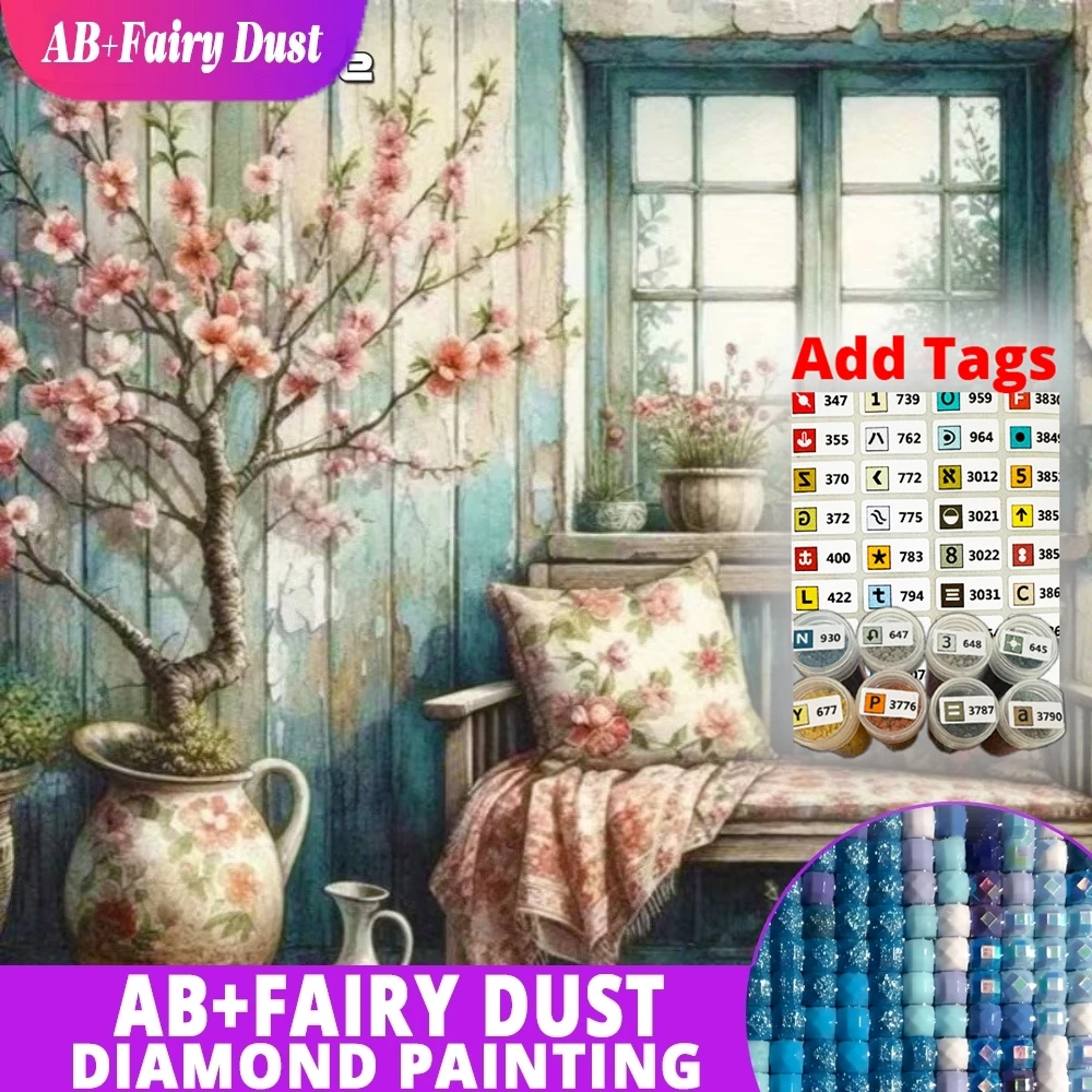 AB Fairy Dust DIY Diamond Mosaic Window Flower Bench Garden Full Square Round Painting Diamond Art Embroidery Wall Decor Gift