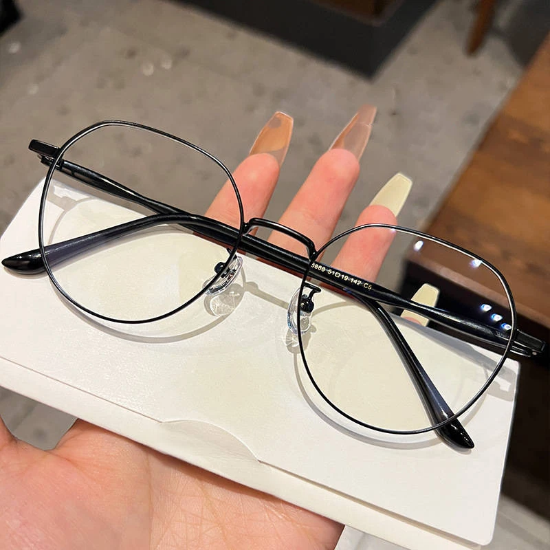New Clear Glasses Women Polygonal Metal Frame Eye Glasses Flat Mirror Girls eyewear Anti Blue Light Glasses Fashion Eyeglasses