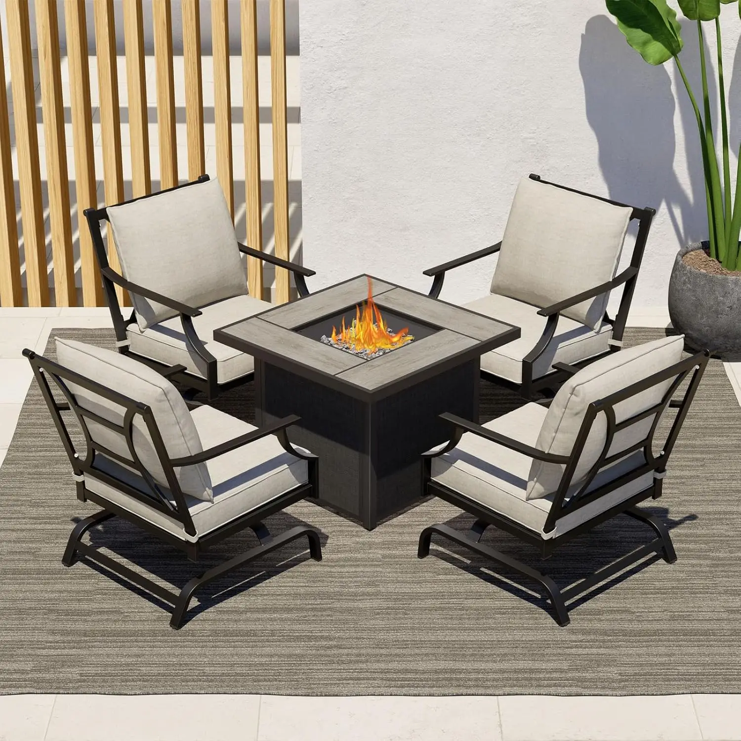 

Grand patio 5-Piece Outdoor Furniture Conversation Sets with 32-Inch 40000 BTU Heat Propane Gas Fire Pit Table CSA