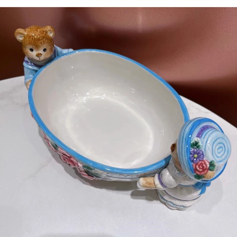 European painted bear ceramic fruit plate Household living room dim sum candy bowl home decoration