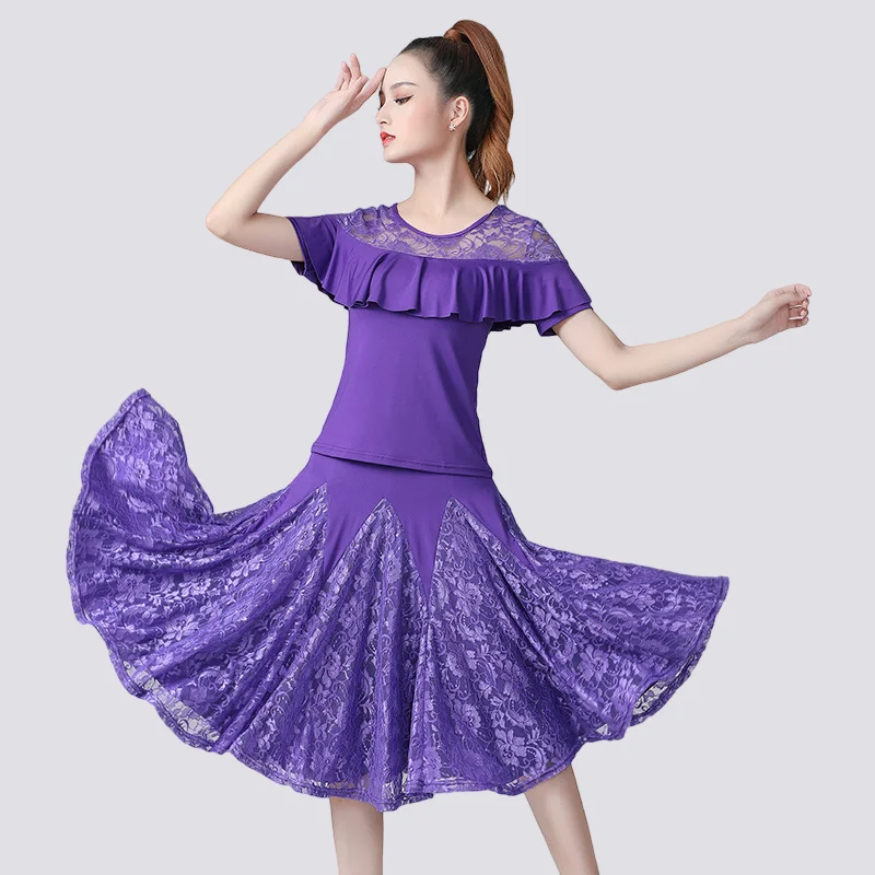 Nieuwe Dans Pak Pak Kant Swing Rok Korte Mouwen Ballroom Dans Rok Square Dance Prestaties Pak