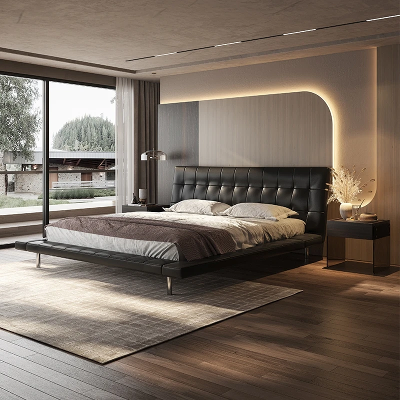 

Design Bedroom Massage Bed Luxury Loft Wooden Simple Sleeping Bed Platform Leather Letto Matrimoniale Lounge Suite Furniture