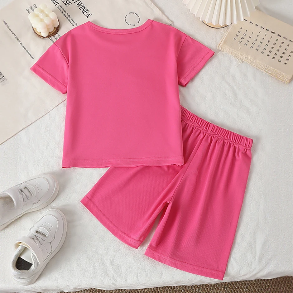 2-teiliges Frühlings-/Sommer-Kinderset mit mehrfarbigem, schnell trocknendem Sport-Buchstabendruck für Jungen und Mädchen, lässig, kurzärmelig – Detail 9
