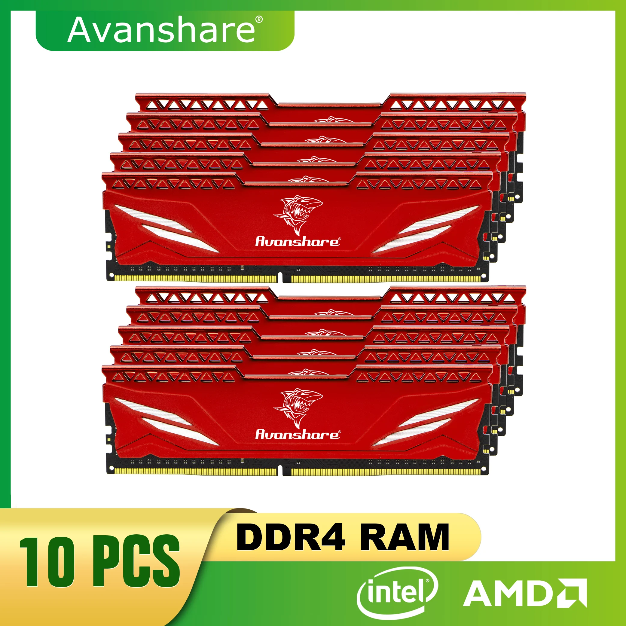 

Avanshare 10PCS Ram Memory DDR4 4GB 8GB 16GB 2400MHz 2666MHz 3200MHz Desktop Computer With Heat Sink NON ECC For Wholesale