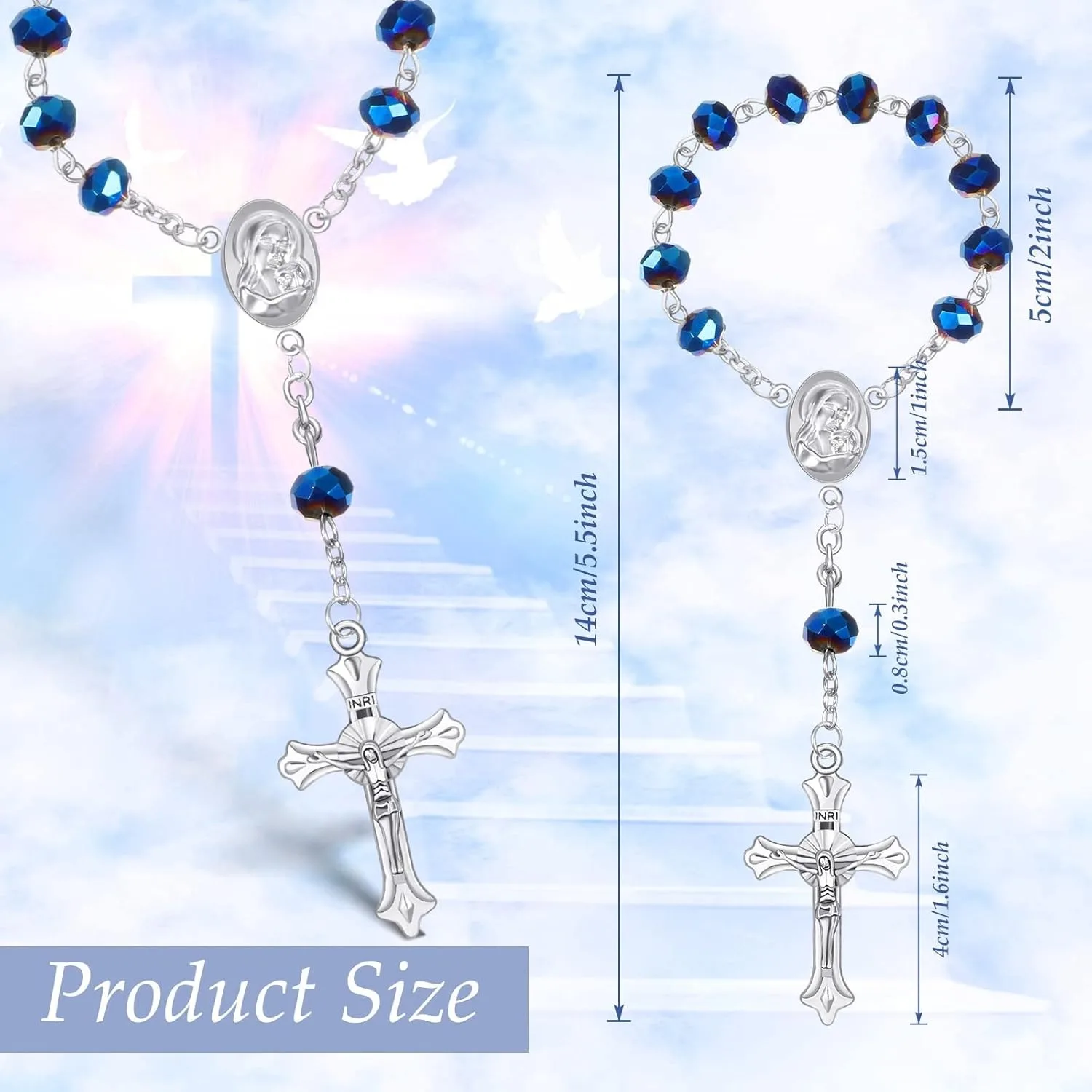 10/20pcs Christening Acrylic Rosary Beads Faux Pearls with Cross Christening Gift Box for Christening Wedding Party Favors