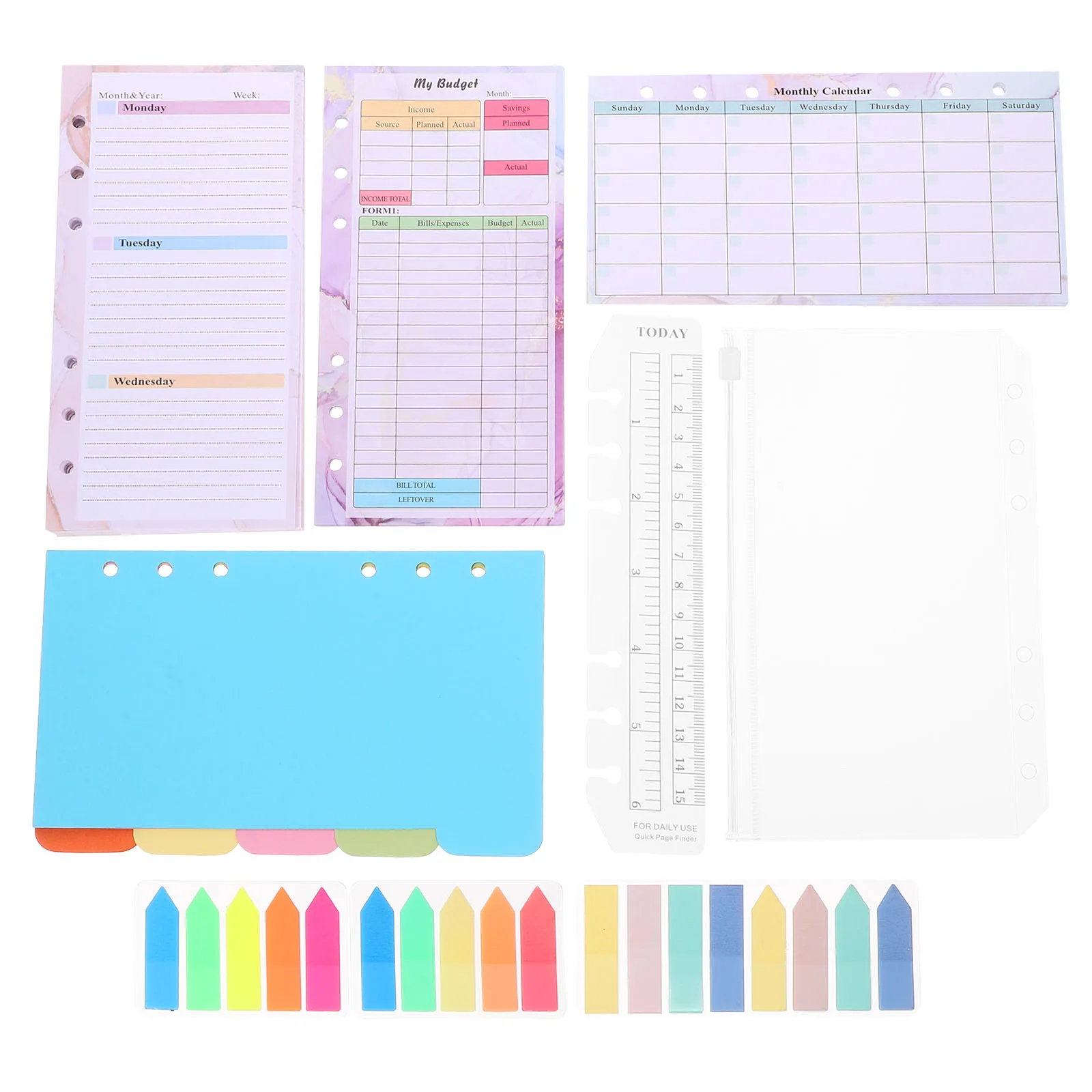 

1 -leaf Replacement Accessories 9 Pieces Colorful Planner Paper Plastic Refills for Notebook Binders Study Office Use