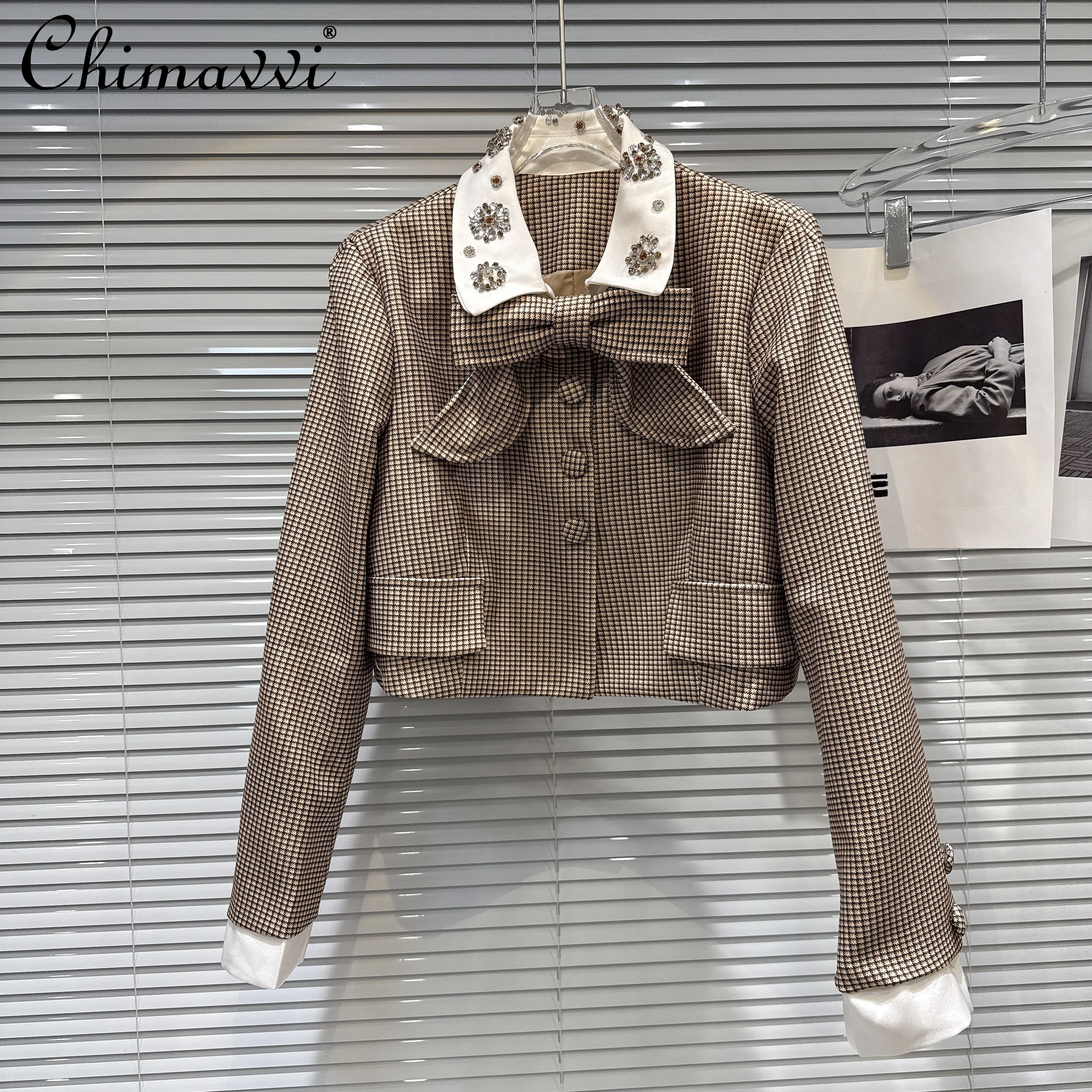 2025 Autumn Clothes New Fashion Heavy Bowknot Scarf Plaid Short Jacket + Belt Shorts Set Elegant Commuter Women's Two-Piece Set