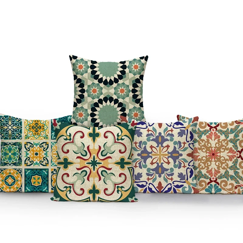 Bohemian Colorful Floral Cushion Cover Mandalas Pattern Pillow Case Abstract Flowers Sofa Seat Chair Decorative Pillow Covers