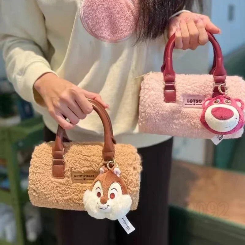 Disney Cute Strawberry Bear Plush Doll Pillow Shoulder Bag Can Be Slung Fashion Commuter Girls Gift Temperament Small Handbag