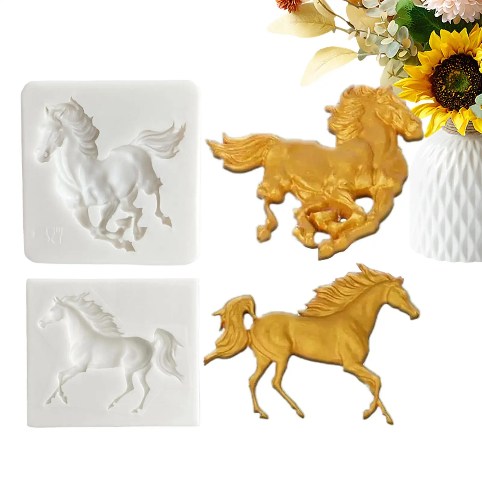 Molde de silicona con forma de caballo corriendo, pony hecho a mano, pegamento que cae, decoración de pasteles cuadrados, bricolaje, postre de Chocolate, molde de Fondant, 2 uds.