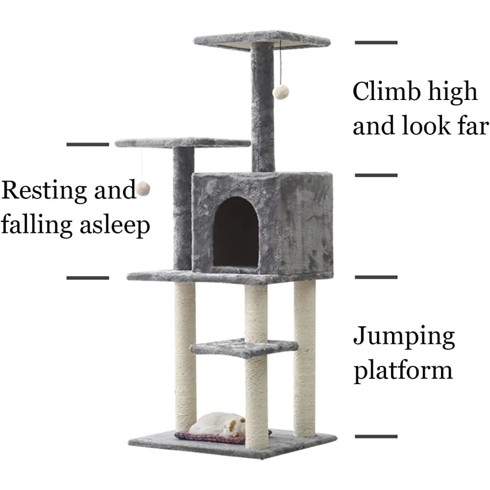 Multi-Level 49 Tall Cat Tower with Scratching Posts, Jump Platforms, and Activity Center for Cats