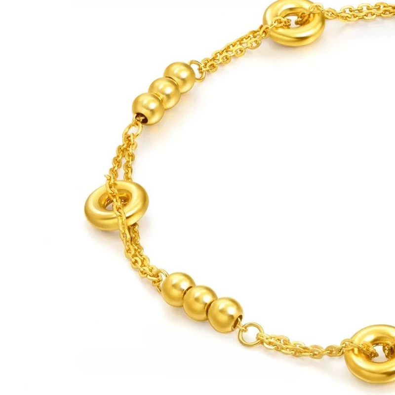 

Genuine 18 Kt Gold Color Peace Pendant Bead Bracelet for Women Elegant Bracelet Chain Party Birthday Jewelry Gift Not Fade