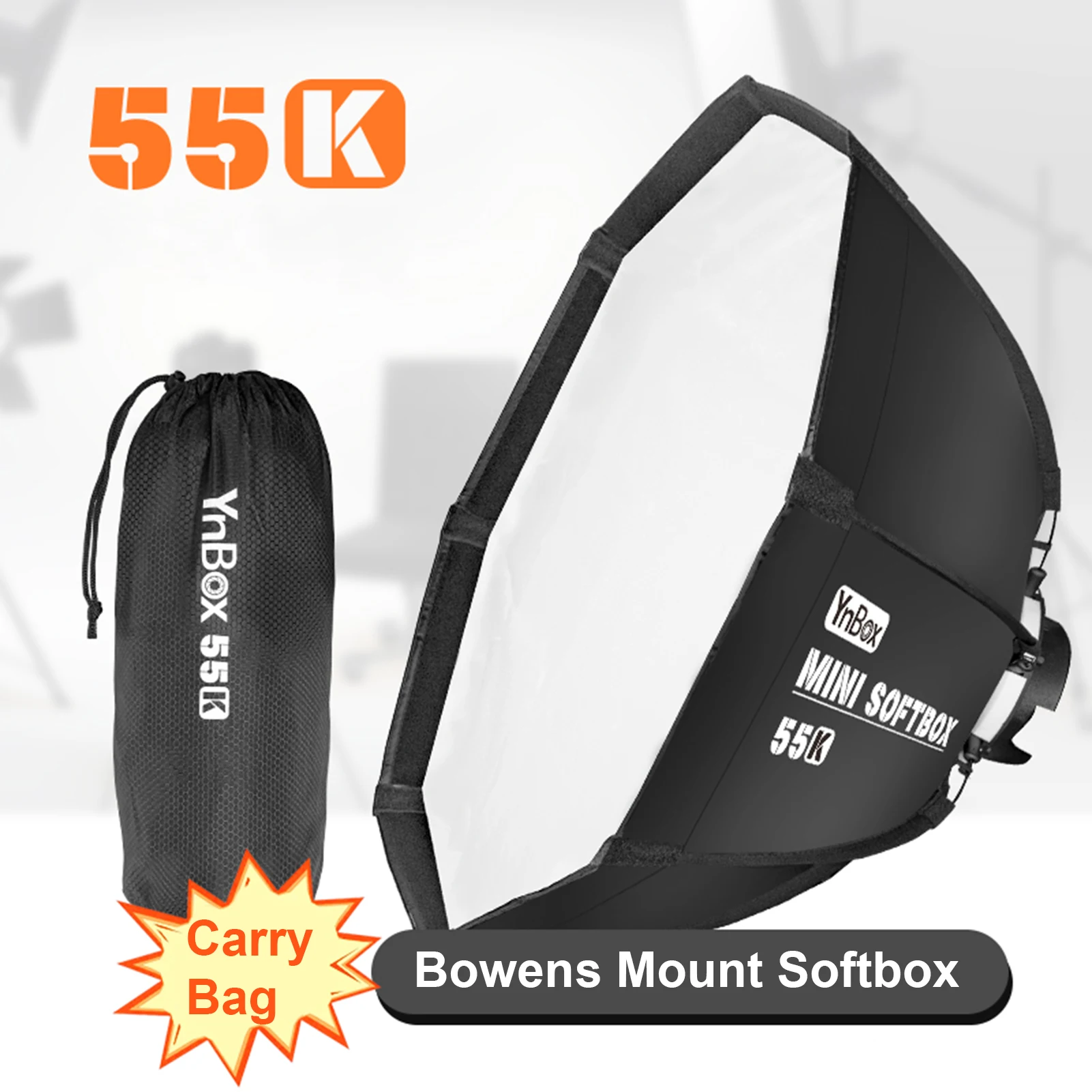 55K 55cm/22in Octagon Photography Softbox with Bowens Mount Removeable Diffuser Carrying Bag for Speedlight Flash