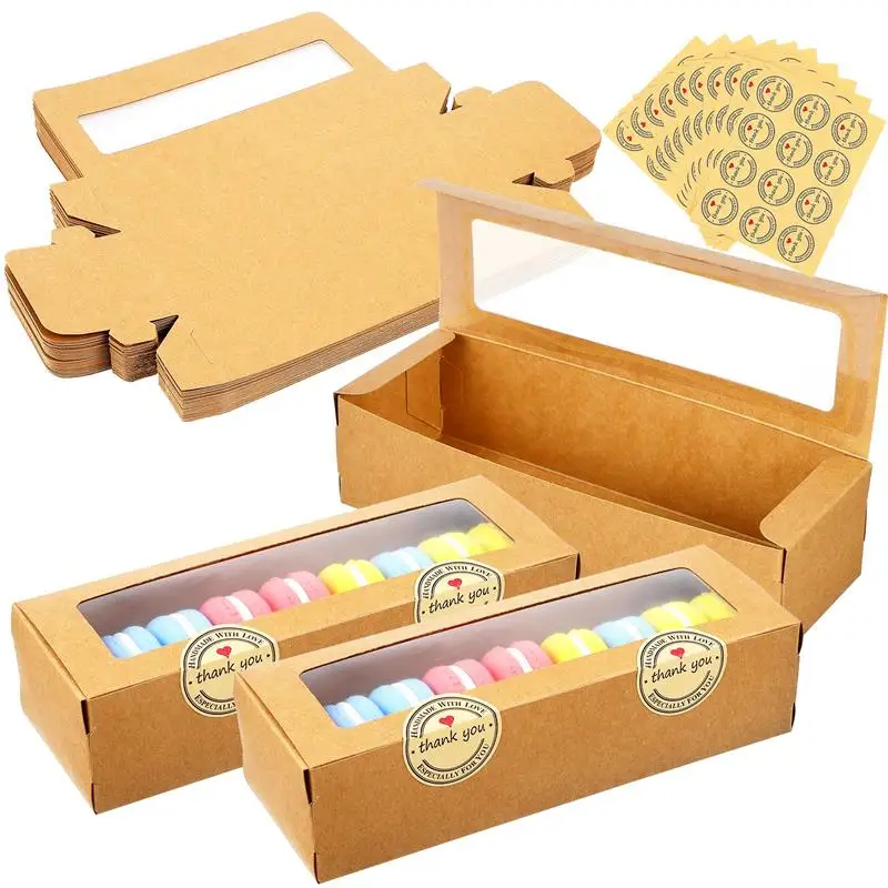 

50 Pcs Macaron Boxes With Clear Window Kraft Paper Cupcake Boxes With Window Dessert Cookies Treat Delivery Box For Wedding