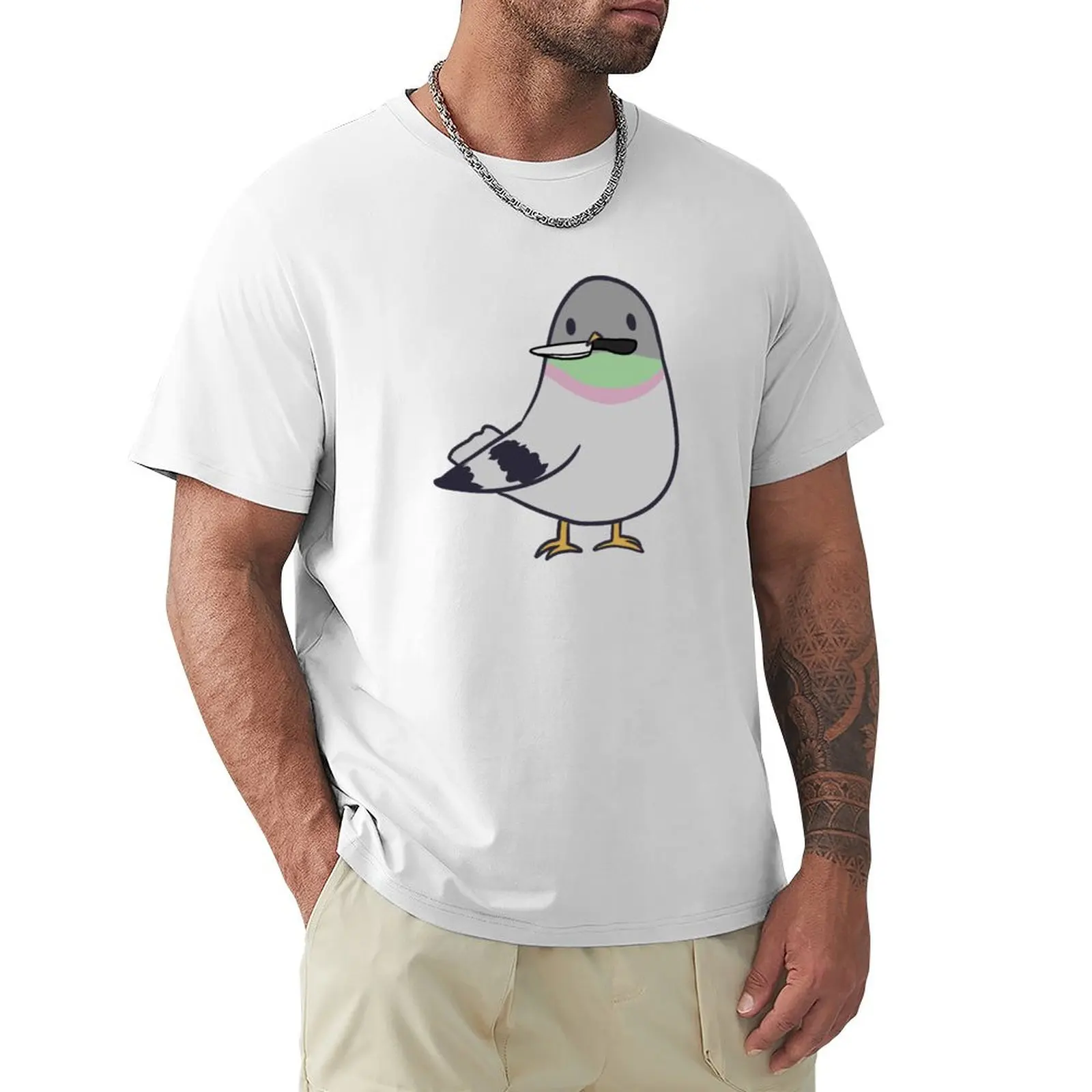 Cute Pigeon with knife T-Shirt plain plus size tops men workout shirt