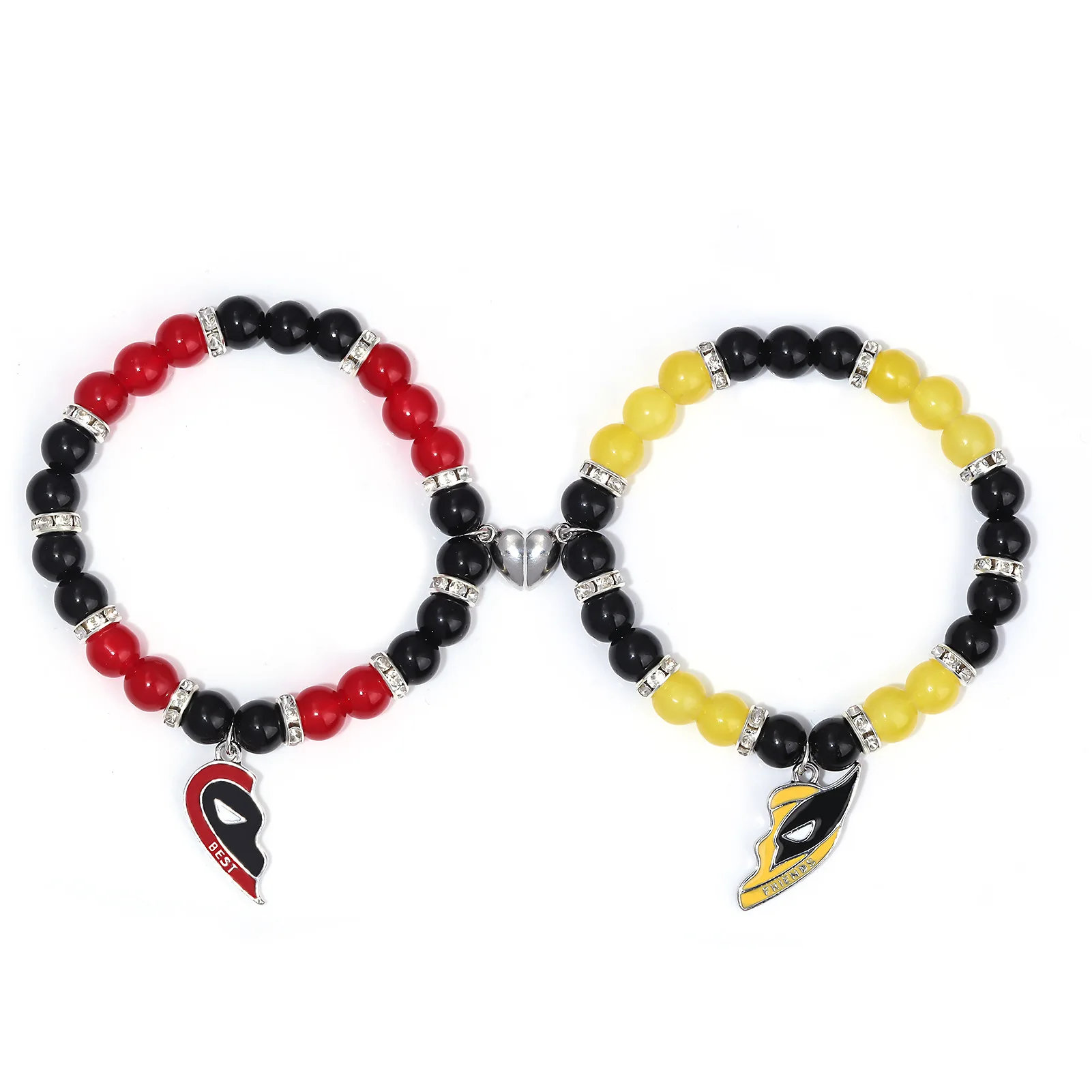 2Pcs/Set Deadpool Wolverine Best Friends Friendship Bracelet Magnet Suction Heart Bead Bracelet for Women Men Jewelry Gift