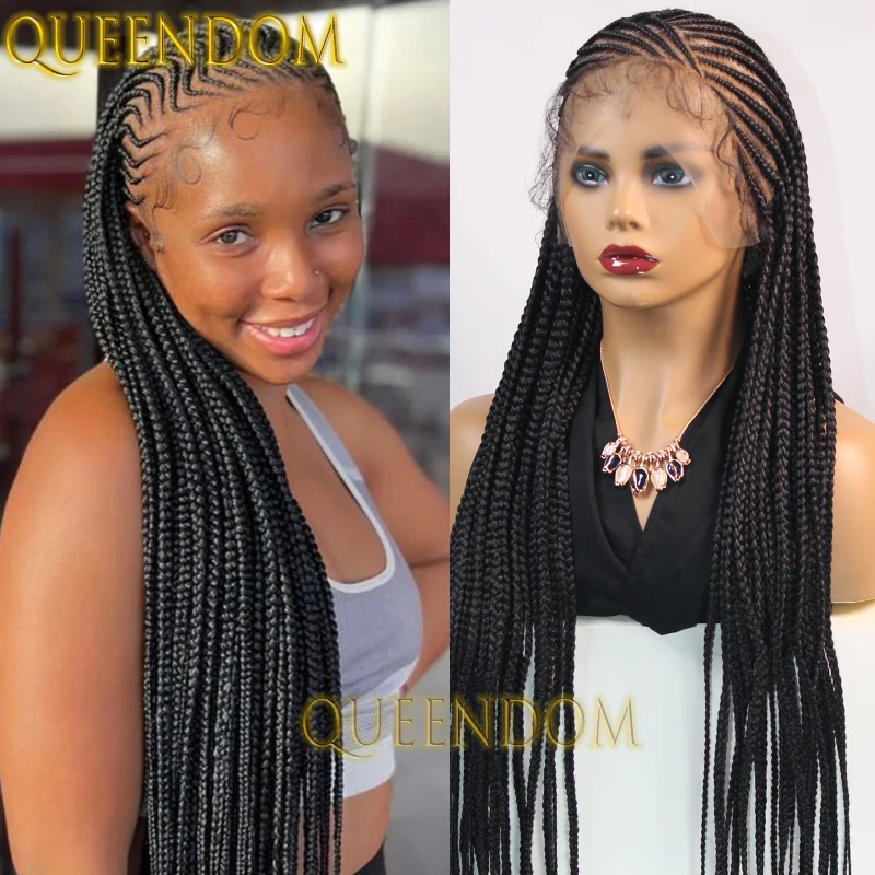 36 Inch Synthetic Box Braid Wig Full Lace Handmade Crochet Goddess Braided Wig for Black Women Knotless Cornrow Plait Braids Wig