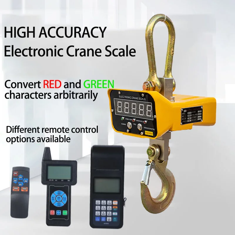 1-10T Industrial Crane Scale Digital Hanging Scale with Visible LED Display Electronic Hook with Remote Control Charging Cable