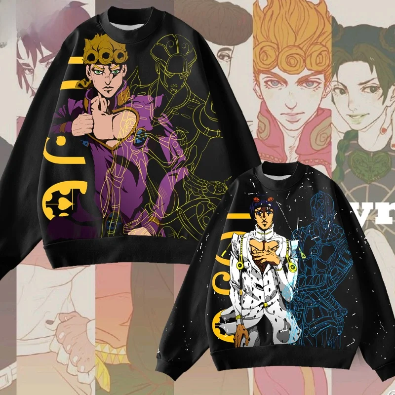 

Толстовка Jojo's Adventure с круглым вырезом и длинными рукавами, на флисовой подкладке, повседневная, удобная, из смесового полиэстера, зимняя куртка