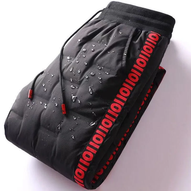 

Men's Winter Outdoor Du down Pants Windproof Waterproof Casual Trousers with Dstring Long Cotton Pants for Middle-Aged