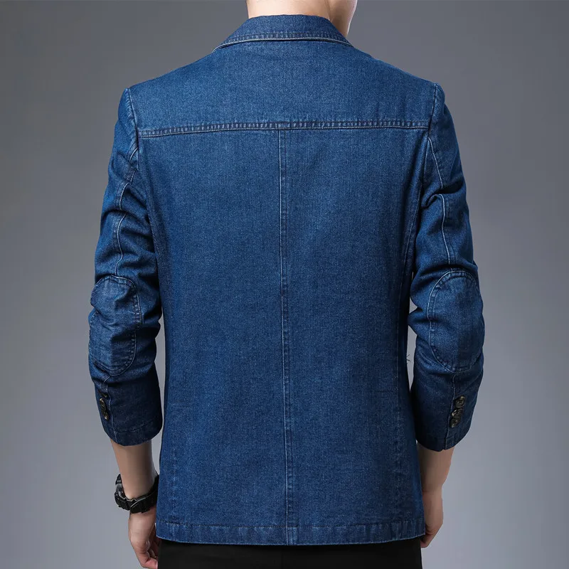 100% Cotton Brand Casual Washed Denim Blazer Men Slim Fit Soft Blue Mens Brazer Black Suit Jacket Classic Notched Collar Button