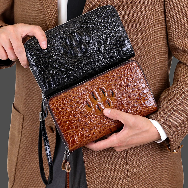 

Crocodile patterned leather double zipper design men's handbag wallet clutches bag luxury 2024 clutch bags for man pochette uomo