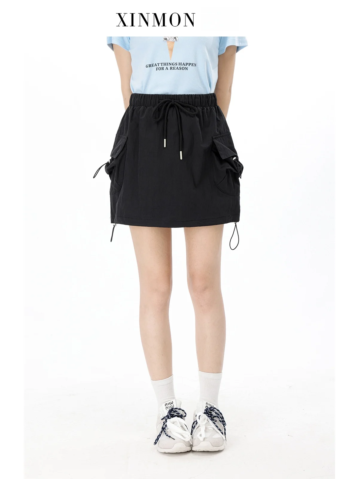 

American Style Retro High Waist Elastic Waist Workwear Skirt for Women Slimming A-Line Skirt Summer Fashion Trend