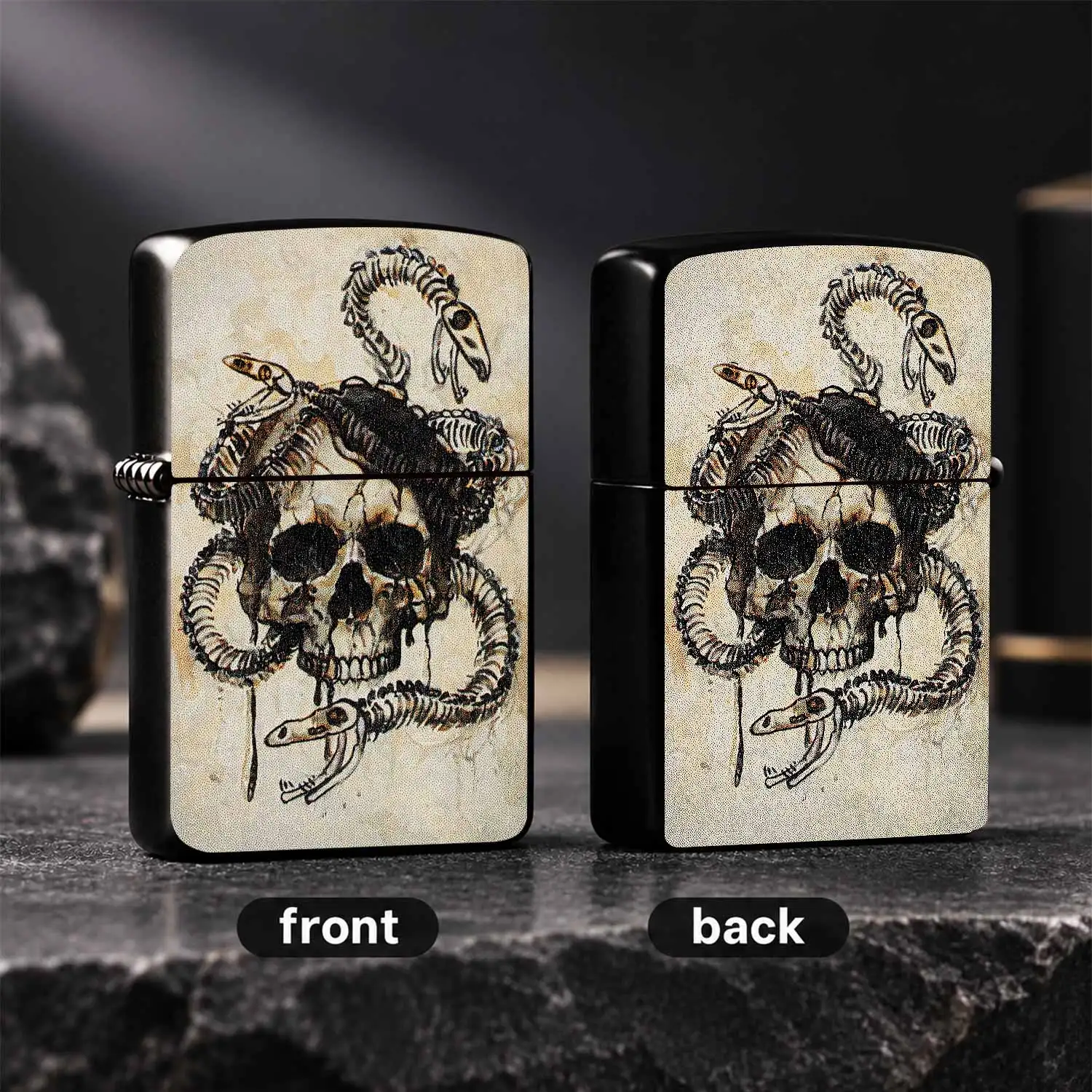 Vintage Dark Aesthetic Skull Serpent Art Lighter, Edgy Unique Stylish Portable Daily Companion, Multi-Scenario Usable Atmosphere Enhancing Item, Retro Hardcore Aesthetic Creative Gift For Friends, Exquisite Printed Pat A Humorous And Intere
