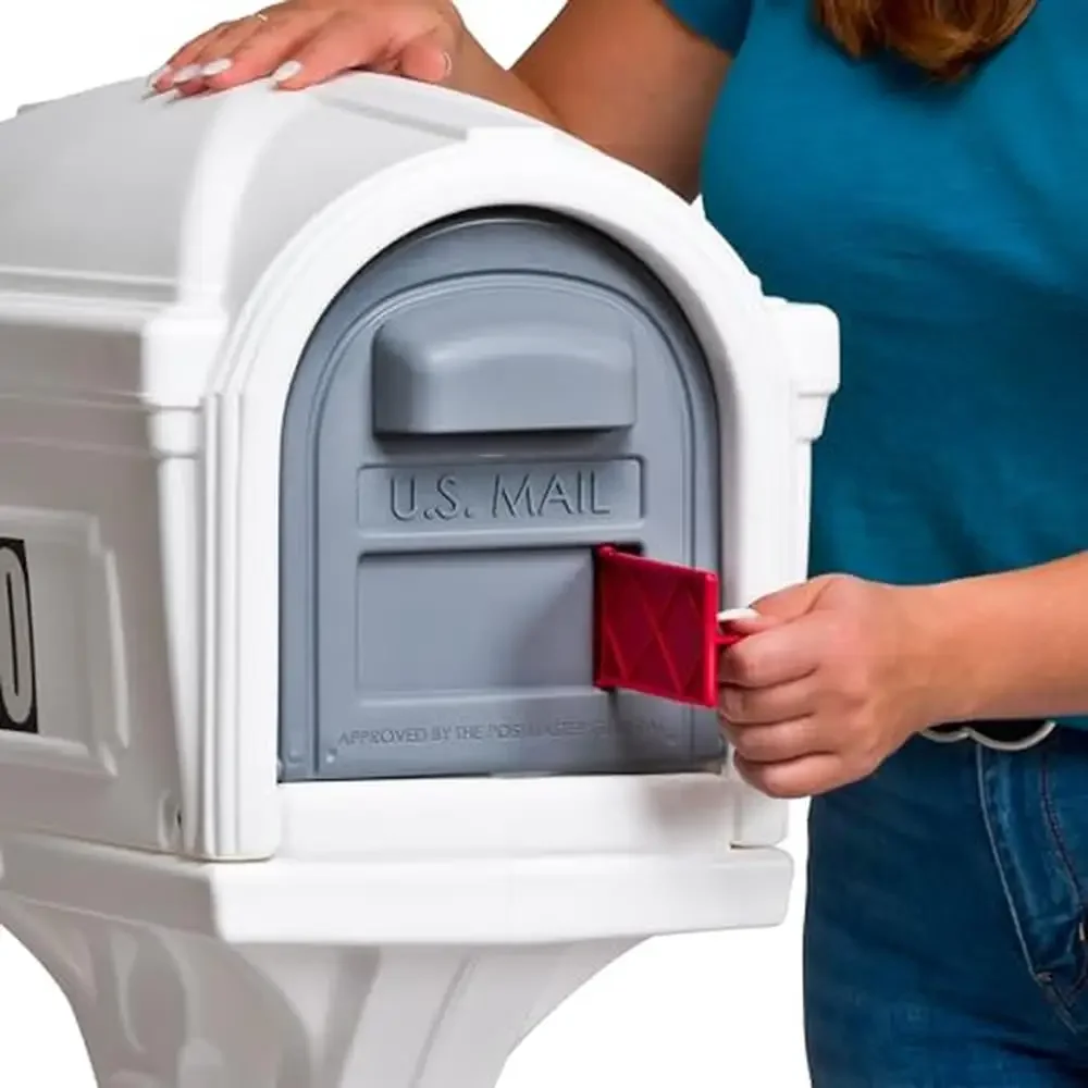 Premium Dig-Free Easy Up Classic Mailbox and Post Combination White American Home Above Ground Retrieve from Front or Rear Door