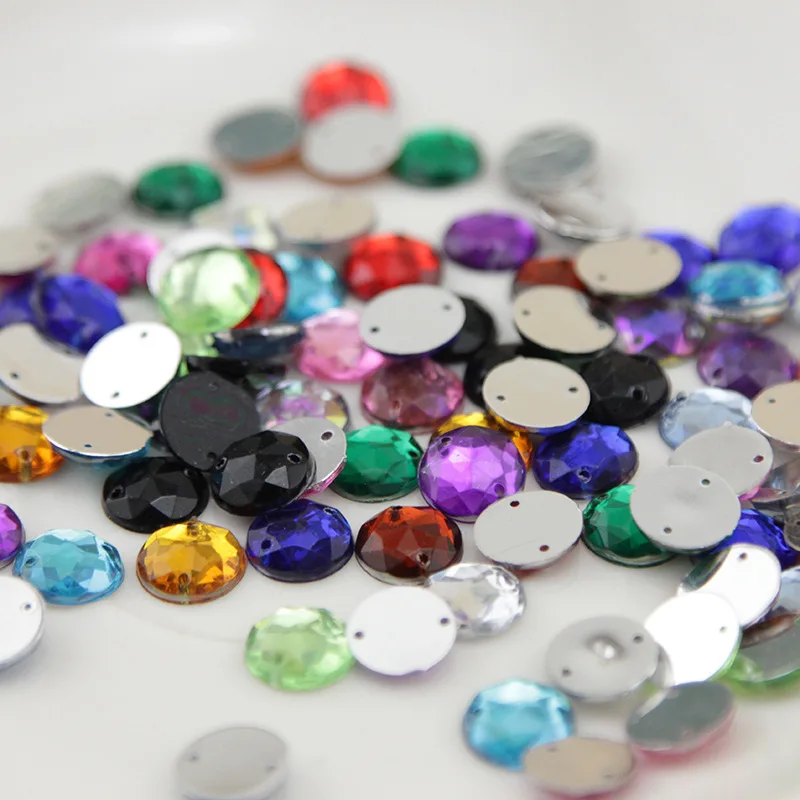 Flache Acryl-Strass-Steine zum Aufnähen, rund, 8-20 mm, für DIY-Bastelarbeiten
