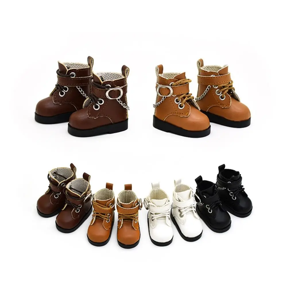 1 Pair High-top 1/6 Bjd Doll Doll Boots Metal Chain High-heeled 1/6 Bjd Doll Leather Shoes Casual Mini 15cm Doll Boots