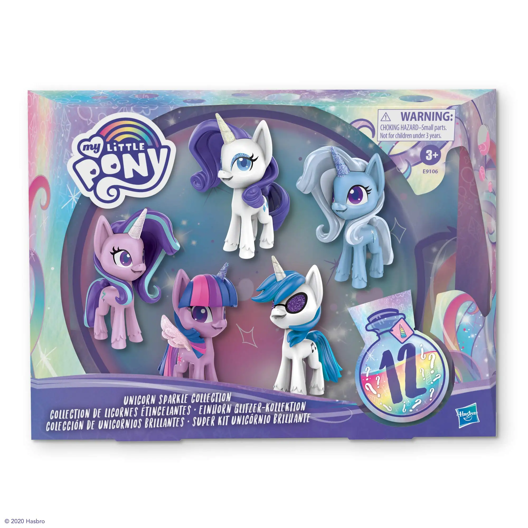 

Коллекция блестящих пони Hasbro My Little Pony с единорогом, 5 пони и 12 аксессуаров, E9106