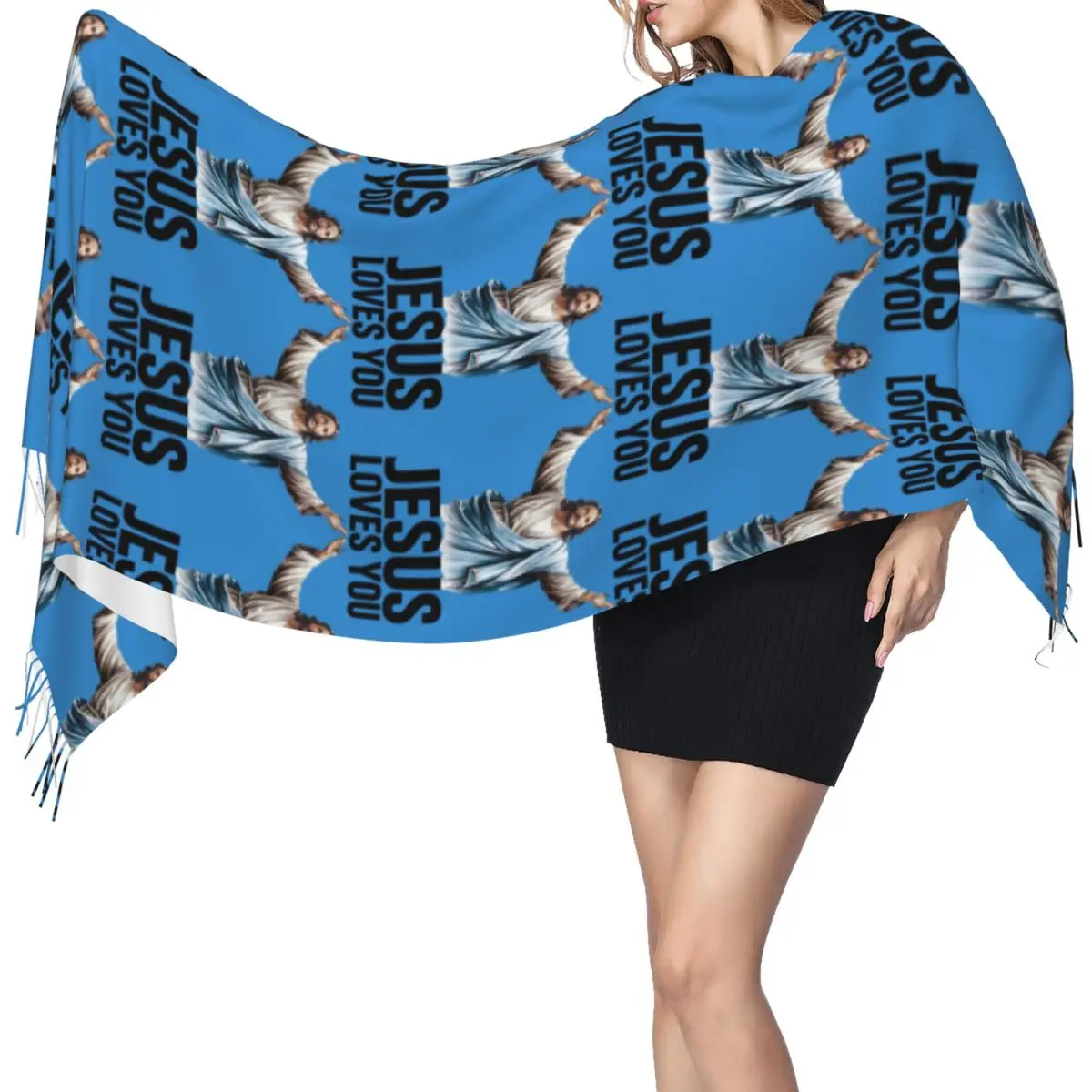 يسوع يحبك وشاح شرابة الأوشحة النساء شالات دافئة ناعمة ويلتف كبير الخريف الشتاء شال التفاف
