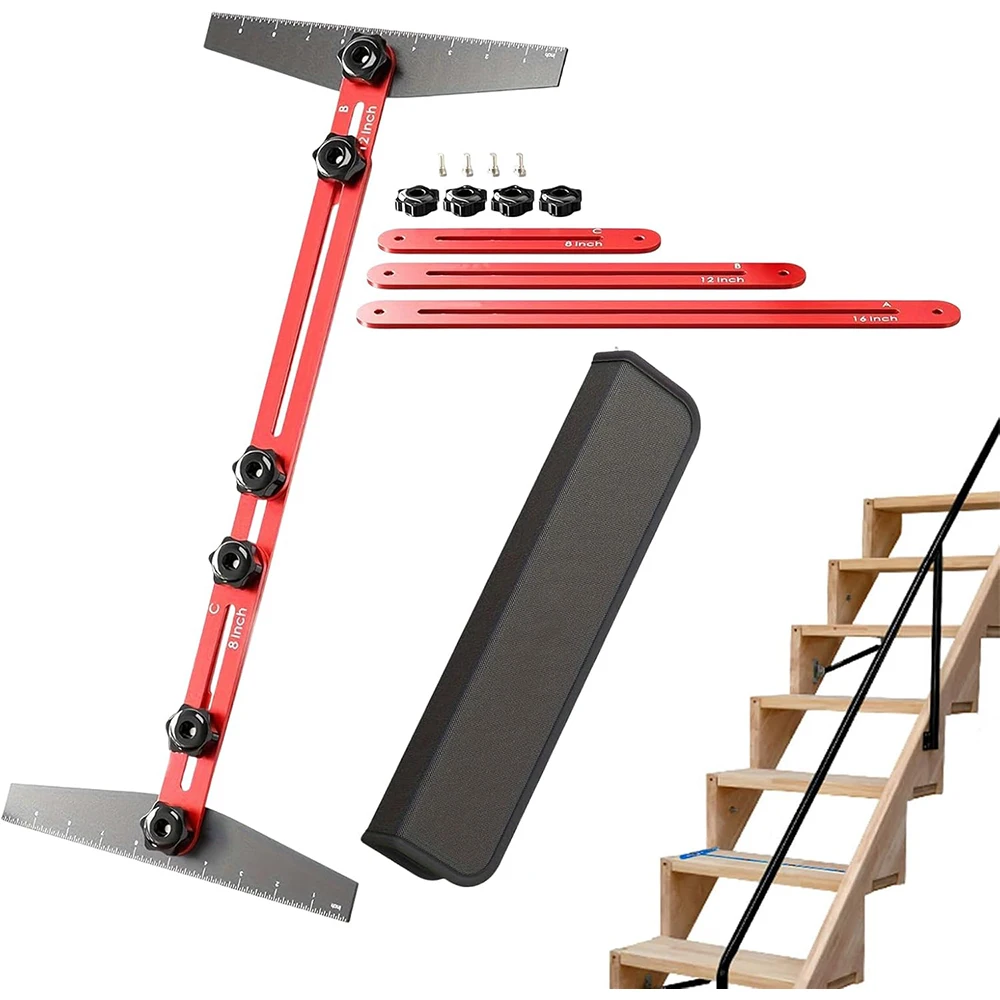 Stair Layout Template Tool, Aluminum Alloy Folding Stair Tread Jig, Adjustable Carpentry Measuring Ruler for Steps Construction
