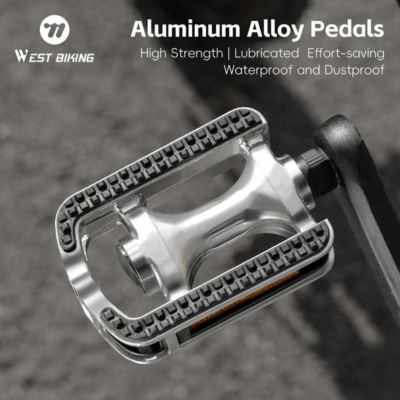 WEST BIKING-pedales de aleación de aluminio para bicicleta, antideslizantes, resistentes al desgaste, reflectantes, accesorios de seguridad para ciclismo